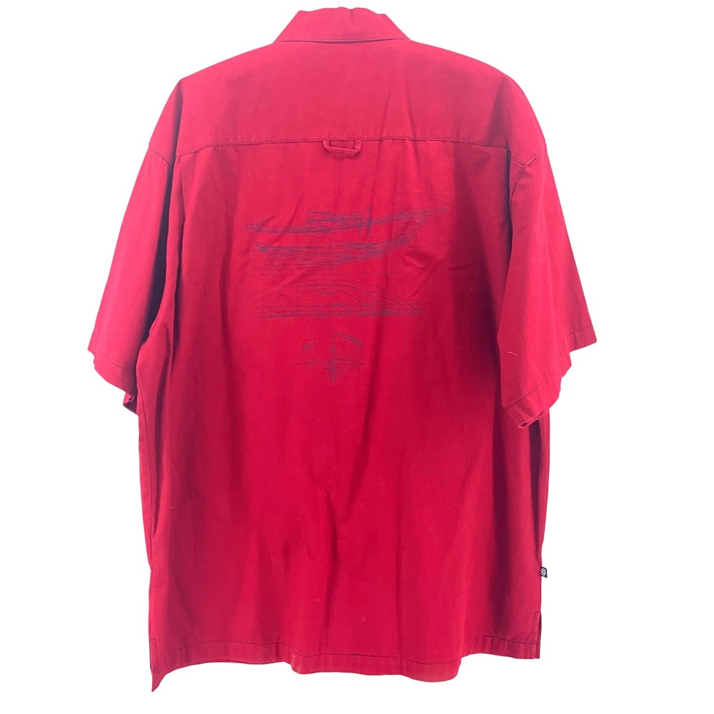 West Marine Button Shirt Mens XL Red Nautical Boat Graphic Cotton‎